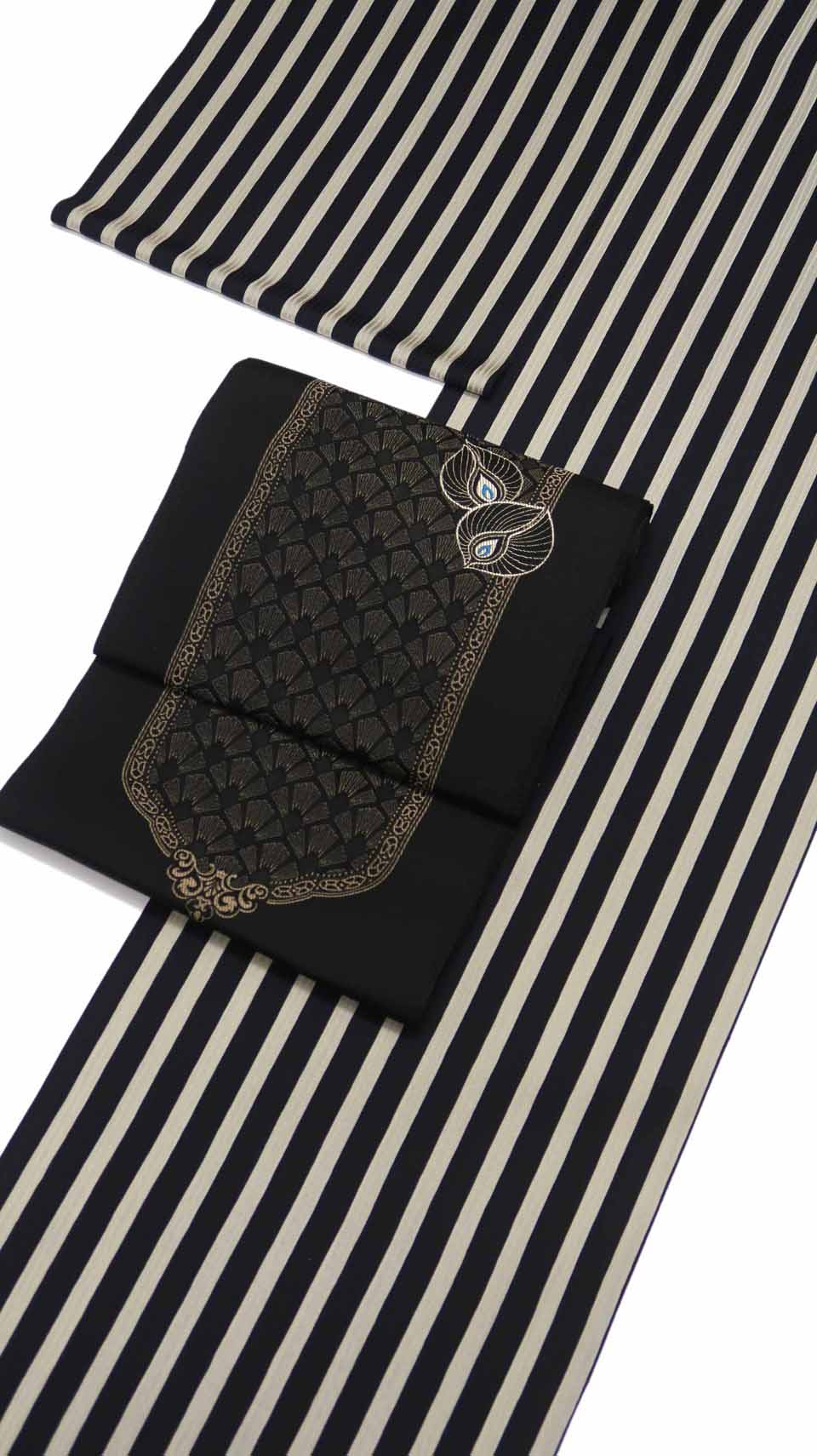 創作小紋（京友禅：艶黒に淡黄鼠：大正浪漫：牛蒡縞）