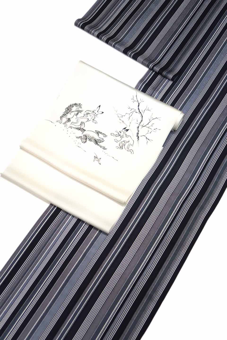 加工着尺（京友禅：黒銀鼠、赤紫鼠：大小矢鱈縞）