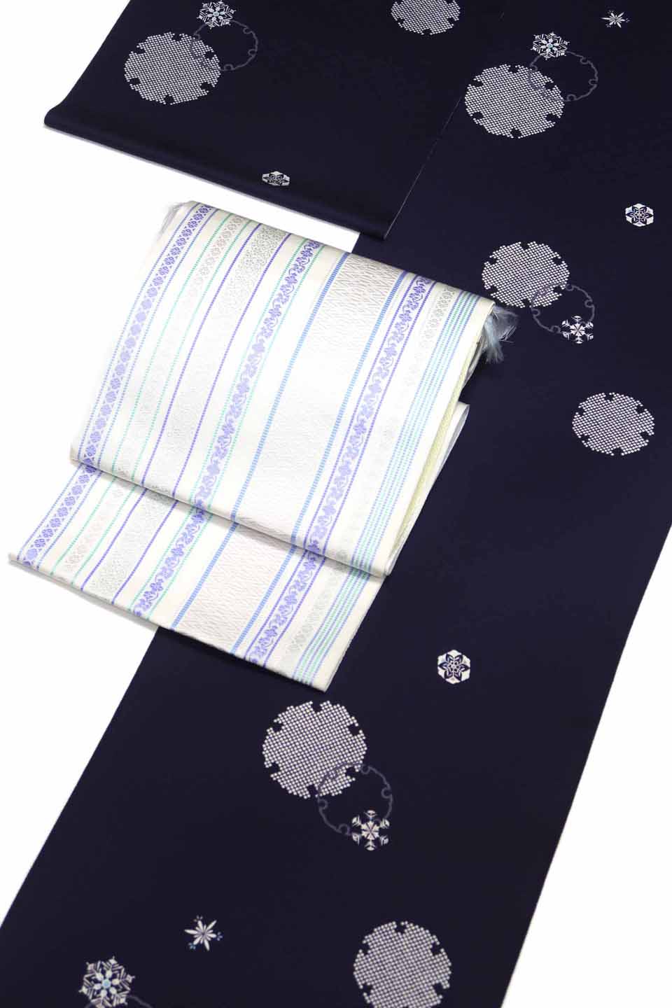 加工着尺（京友禅：濃藍紫：雪輪に雪華）