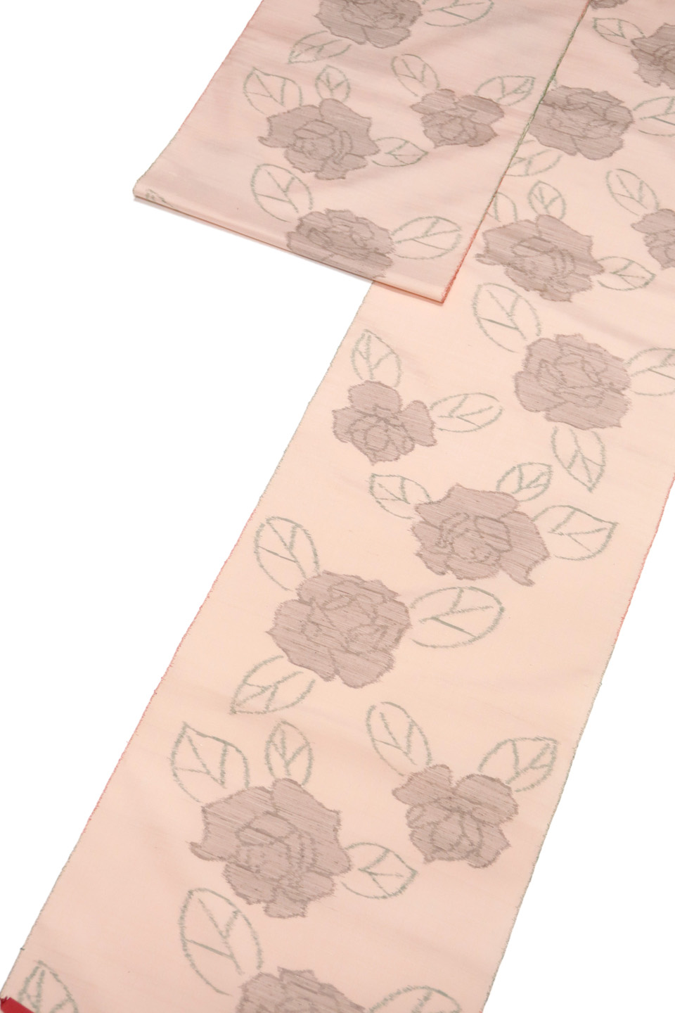 十日町紬（手くびり絣：淡い桃色鼠：薔薇）