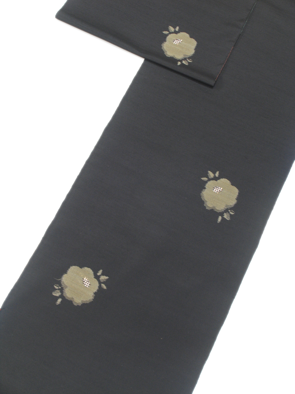 十日町紬（越後紬：墨色：花椿文）