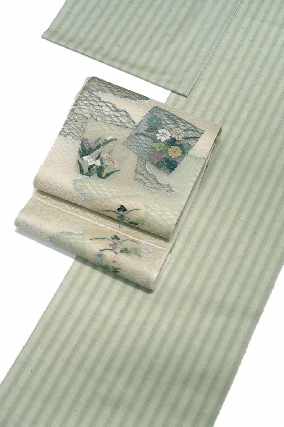 紬（米沢花織（Washable対応）：淡黄緑：花織間道）