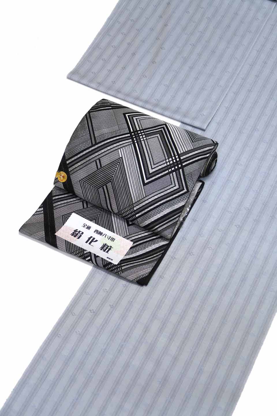 紬（米沢花織（Washable対応）：淡藍鼠：花織間道）