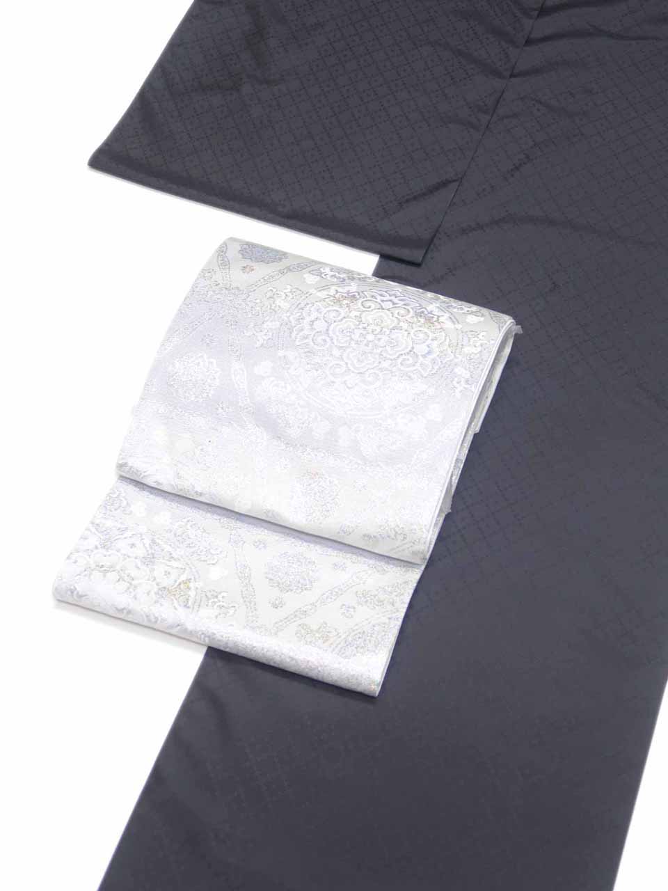 大島花織（本場大島（正絹Washable)：艶黒：花織文様）