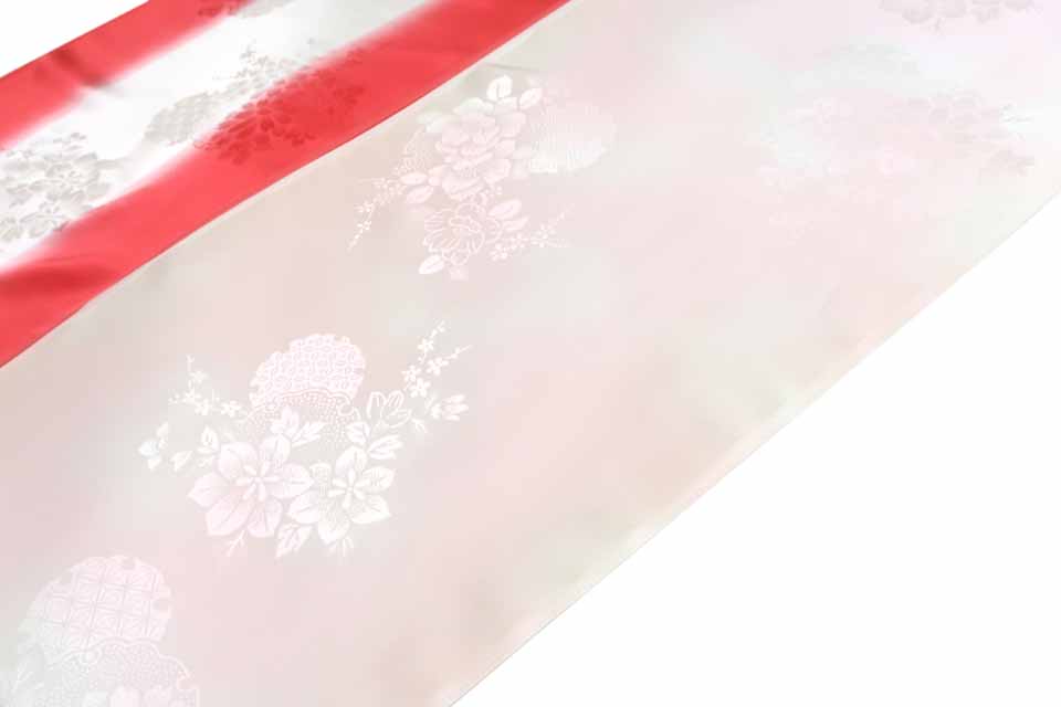 振袖用長襦袢（京友禅：紅梅色暈し：雪輪綾形霰椿暈し）