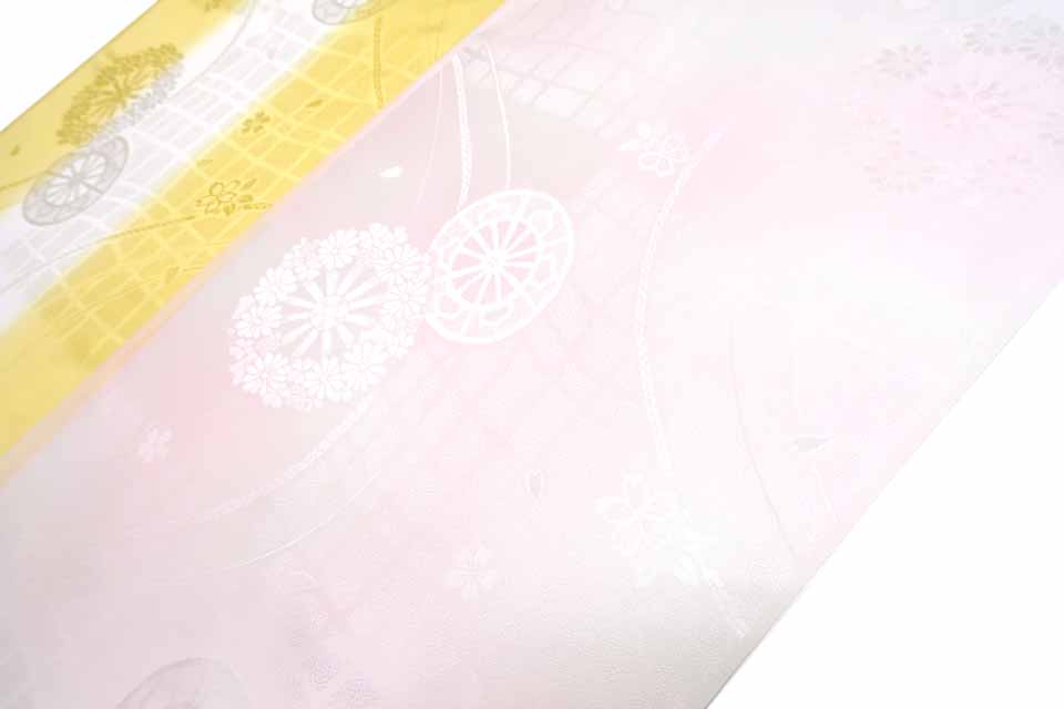 振袖用長襦袢（京友禅：黄色暈し：桜格子源氏車暈し）