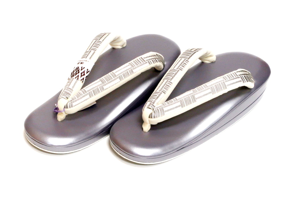 小判型草履（天然皮革：M寸）草履表：紫鼠