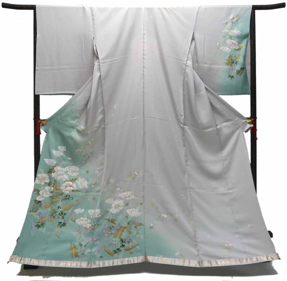 訪問着（京友禅：錆青磁：虞美人草）