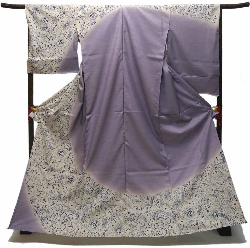 訪問着（無線友禅：鴇色鼠：花唐草）