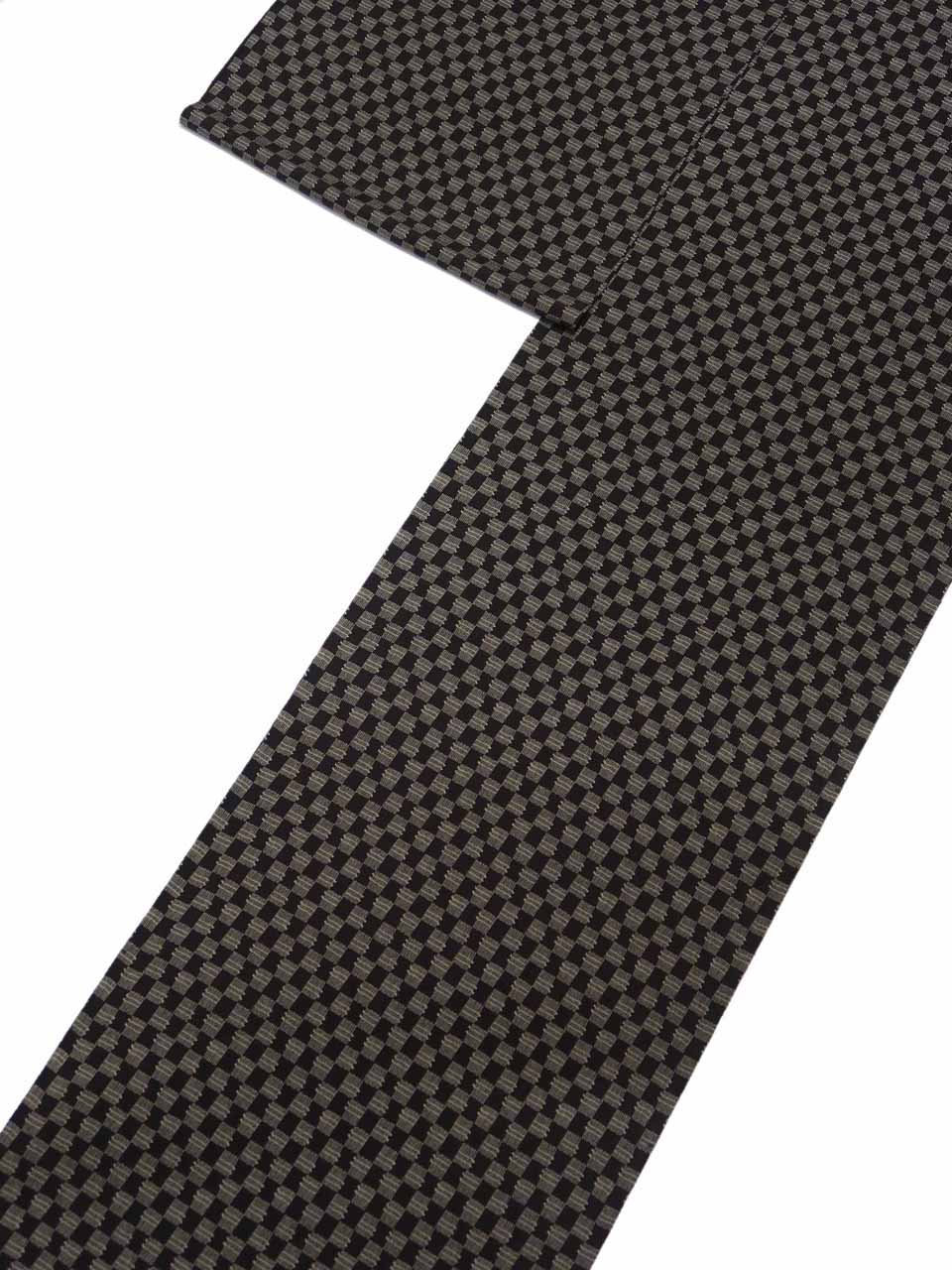 創作小紋（京友禅：橡墨染（つるばみすみぞめ：黒茶色）：小紋雅話：やなき屋格子）