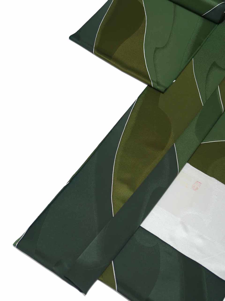 着尺（﨟纈染め：濃苔と緑鼠：流線）