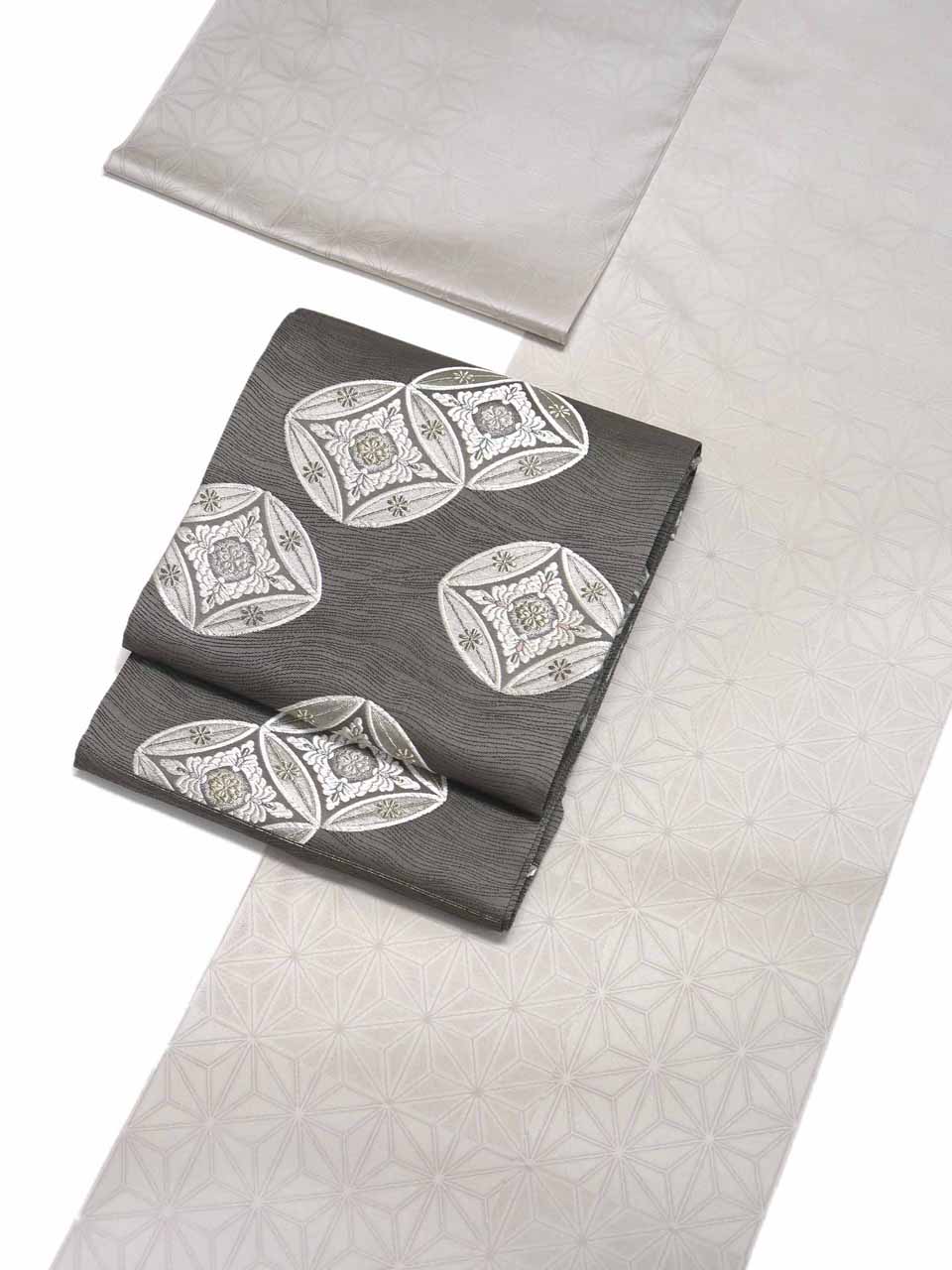 御召縮緬（西陣織正絹washable：淡紫鼠：麻の葉）