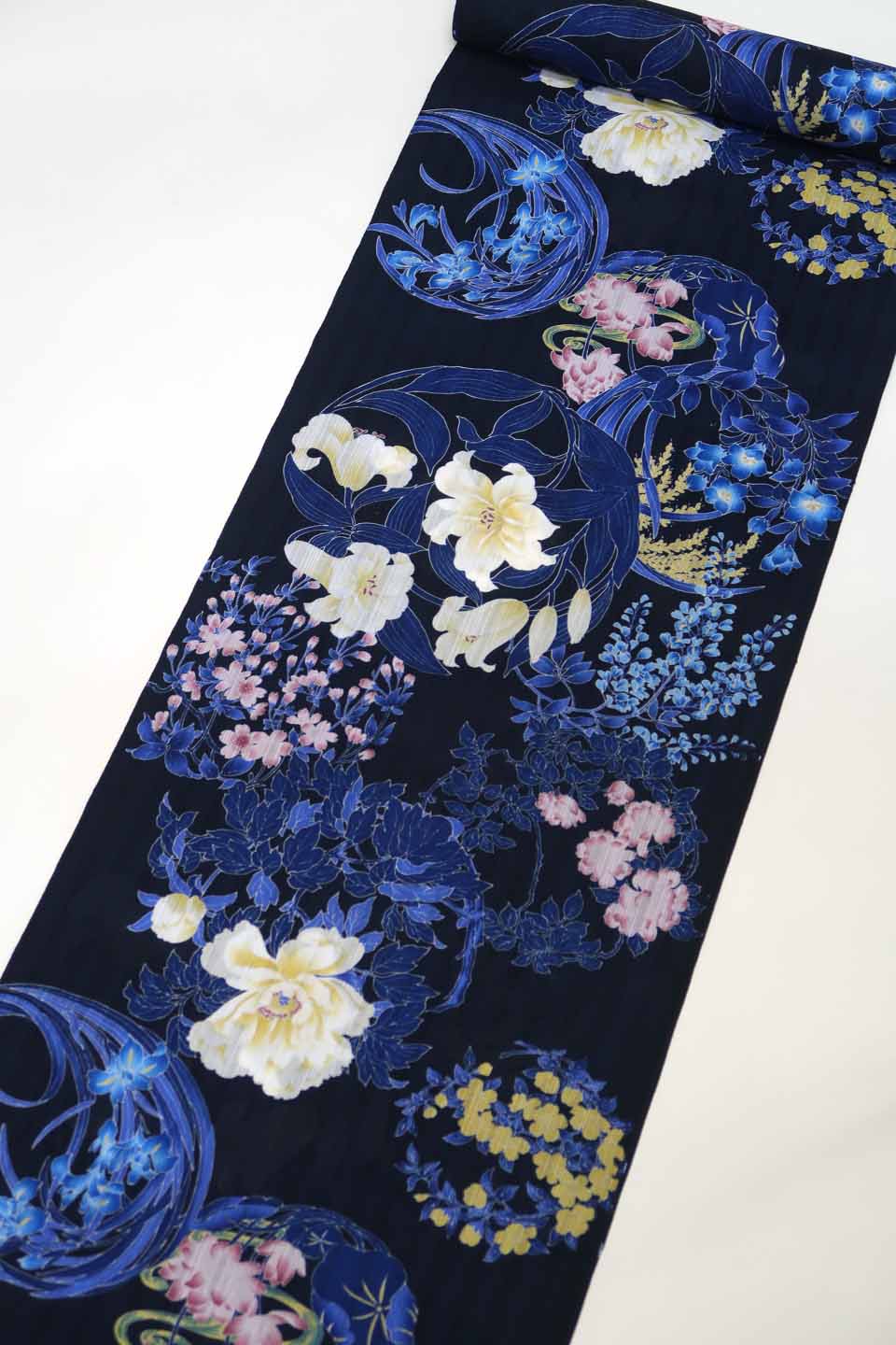 浴衣（染め浴衣：藍墨：花丸文）