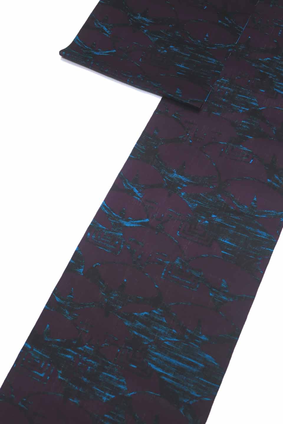 染め浴衣（京友禅「山東京傳」図案復刻版：濃赤紫：切り落とし小紋）