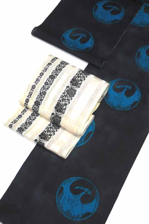 染め浴衣（本田鶴）に合わせる帯