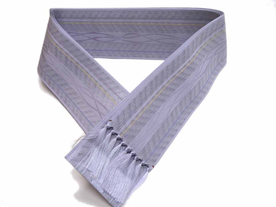 紗の角帯（本場筑前博多織（着用期間：6月～8月）：淡紫鼠：蹌踉縞）
