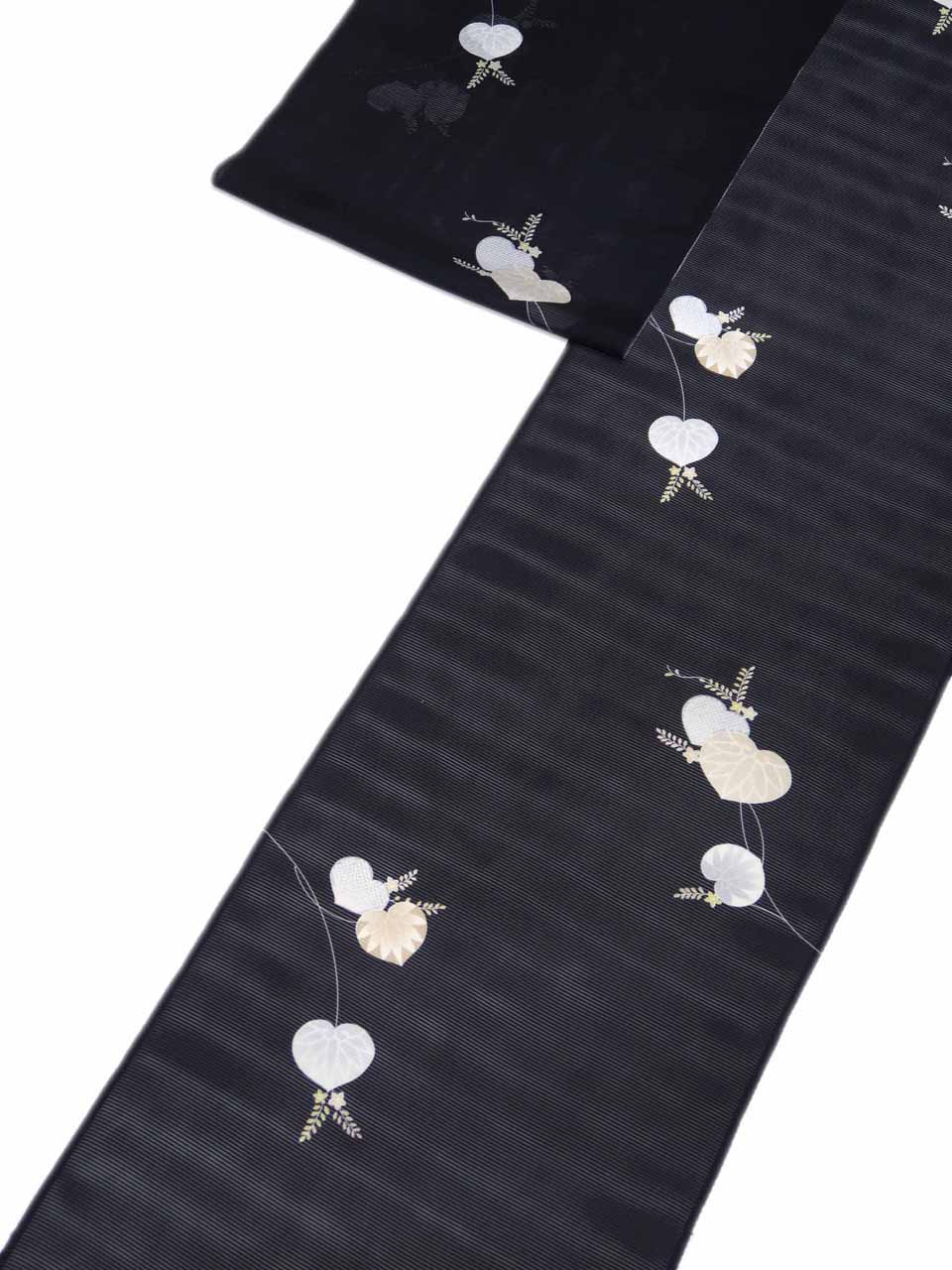 絽小紋（京友禅：黒墨色：桐葵）